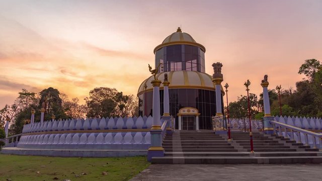 timelapse scenery sunset at beautiful pagoda at wat Kho Kog beside Cadet Academy Nakornnayok Thailand..