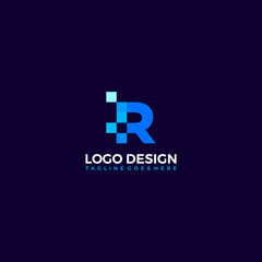 letter r digital pixel vector logo design template