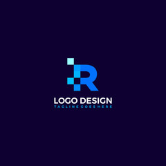 Obraz premium letter r digital pixel vector logo design template