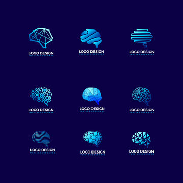 vector brain set logo design template