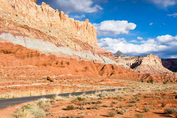 Scenic drive in Capitol Reef National Park at sunset