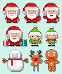 Vector pixel art Christmas icon collection