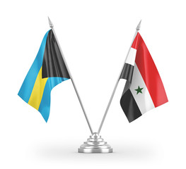 Syria and Bahamas table flags isolated on white 3D rendering