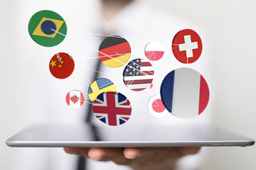 Worldwide international communication concept: cloud of colorful