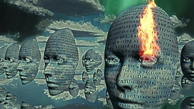 Surreal faces with text