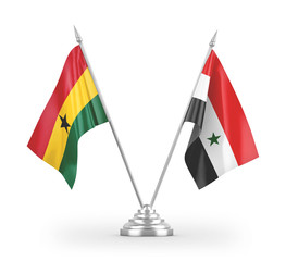 Syria and Ghana table flags isolated on white 3D rendering