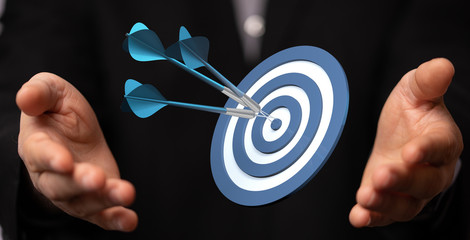 Dart arrow on target dartboard, Business success concept..