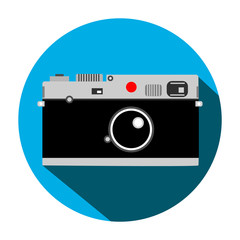 retro camera in a flat design on a blue background