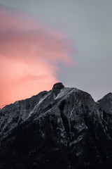 First light hitting the mountain tops