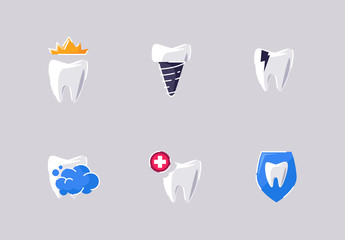 Vector illustration of set of colored icons of teeth for dentistry