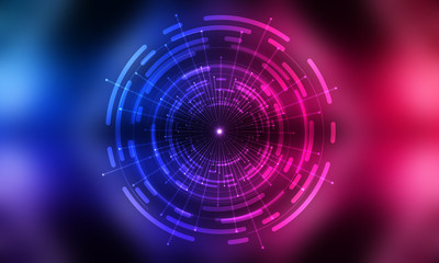 Dark tech abstract background with neon glow. Cyber circle laser figure on abstract background