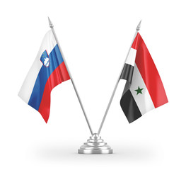 Syria and Slovenia table flags isolated on white 3D rendering