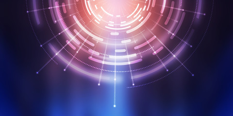 Obraz premium Dark tech abstract background with neon glow. Cyber circle laser figure on abstract background
