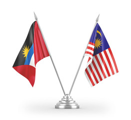 Malaysia and Antigua and Barbuda table flags isolated on white 3D rendering