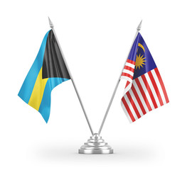 Malaysia and Bahamas table flags isolated on white 3D rendering