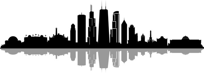 Chicago City Skyline Cityscape Outline Silhouette Vector - obrazy, fototapety, plakaty