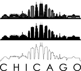 Naklejka premium Chicago City Skyline Cityscape Outline Silhouette Vector