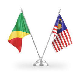 Malaysia and Congo table flags isolated on white 3D rendering