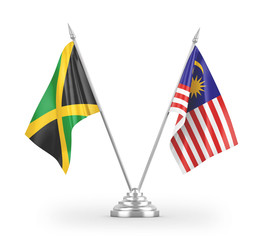 Malaysia and Jamaica table flags isolated on white 3D rendering