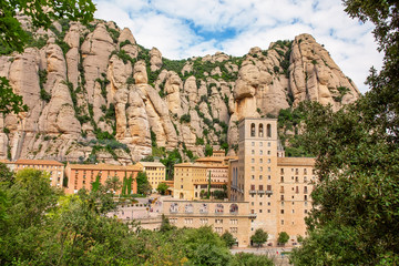 View to Montserrat Monastery in Monserrat Natural park in Catalonia, Spain