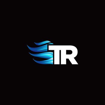 TR monogram logo with blue fire style design template