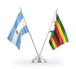 Zimbabwe and Argentina table flags isolated on white 3D rendering