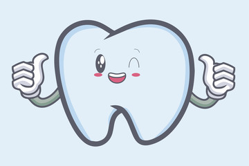 vector okay tooth character emoticon cartoon style. Logo, Icon, Mascot Illustration