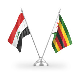 Zimbabwe and Iraq table flags isolated on white 3D rendering