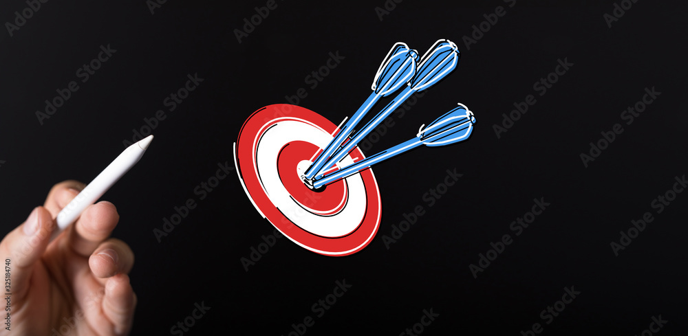 Poster Dart arrow on target dartboard, Business success concept..