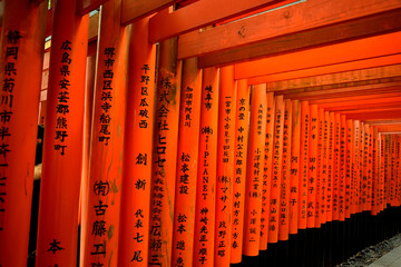 Closeup of the famous torii in the Fushimi Inari shrine