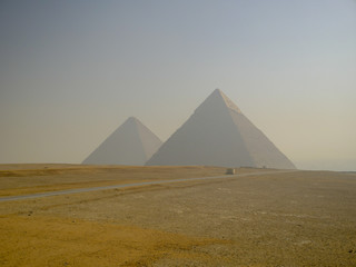 Fototapeta na wymiar Pyramid of Khufu (Great Pyramid of Giza) and the Pyramid of Khafre at Giza pyramid complex, Cairo, Egypt