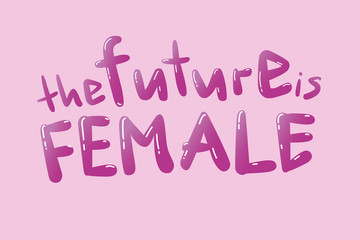 The future is female, lettering. Purple bubble text in cartoon style. Balloon letters. Modern hand drawn vector illustration. Womens day. Girl power