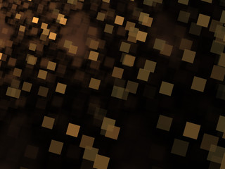 Abstract Digital Illustration - Cloud of Yellow Pixels, Soft Random Square Patterns, Artistic modern subtle design. Clusters of square pixels arranged randomly in space, computer digital artwork.