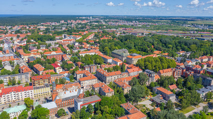 Fototapeta na wymiar Beautiful panoramic Aerial view photo from flying drone on Klaipeda a sunny summer day. Klaipeda, Lithuania (series)