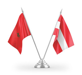 Austria and Morocco table flags isolated on white 3D rendering