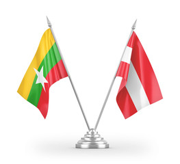 Austria and Myanmar table flags isolated on white 3D rendering