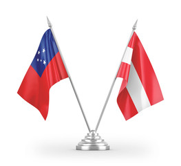 Austria and Samoa table flags isolated on white 3D rendering