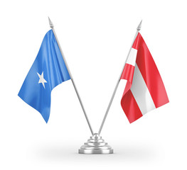 Austria and Somalia table flags isolated on white 3D rendering