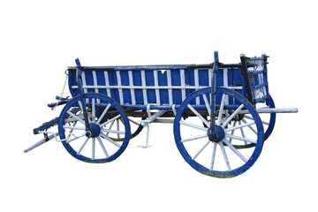 Fototapeta na wymiar Bright freshly painted old wooden cart isolated on white