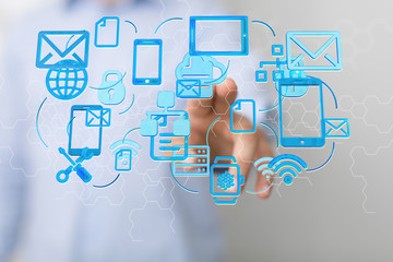 Data transmission channel. Motion of digital data flow. Transferring of big data