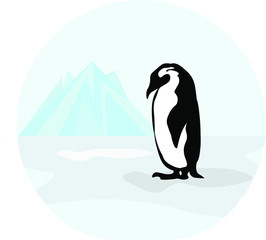 glaciers are melting.  global warming.  sad penguin on the background of an iceberg.  lonely penguin on ice.  vector illustration of a penguin in antarctica.