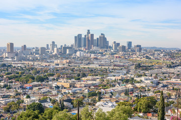 Fototapeta na wymiar Downtown Los Angeles skyscrapers skyline at sunny day