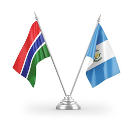 Guatemala and Gambia table flags isolated on white 3D rendering