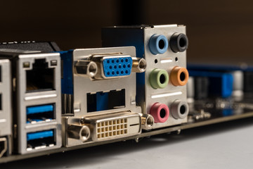 connectors on the back of the computer motherboard, usb hdmi lan