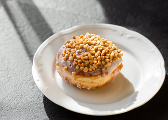 Many donuts on dark table background