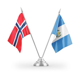 Guatemala and Norway table flags isolated on white 3D rendering