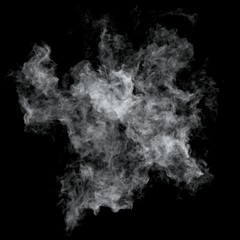 Fototapeta na wymiar White cloud burst texture isolated on black background. Steam explosion special effect. Realistic thick smoke Puff.