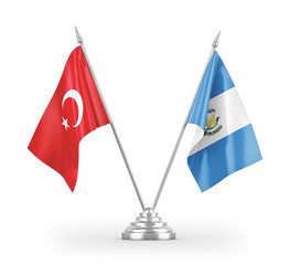 Guatemala and Turkey table flags isolated on white 3D rendering
