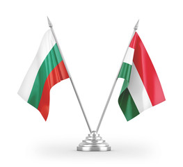 Hungary and Bulgaria table flags isolated on white 3D rendering