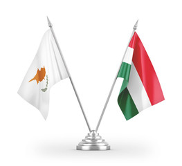 Hungary and Cyprus table flags isolated on white 3D rendering